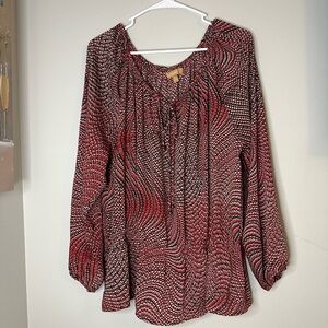 Ellen Tracy Red and Black Swirl Blouse